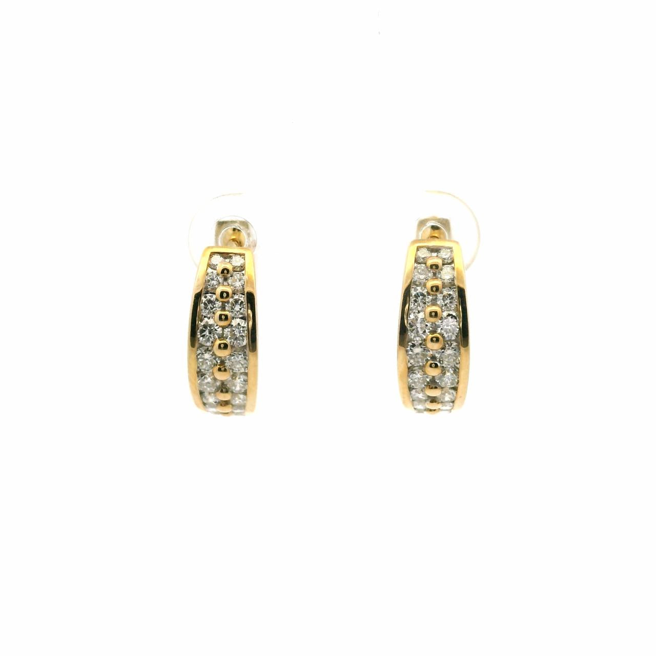 9ct Yellow Gold Double Row Diamond Hoop Earrings