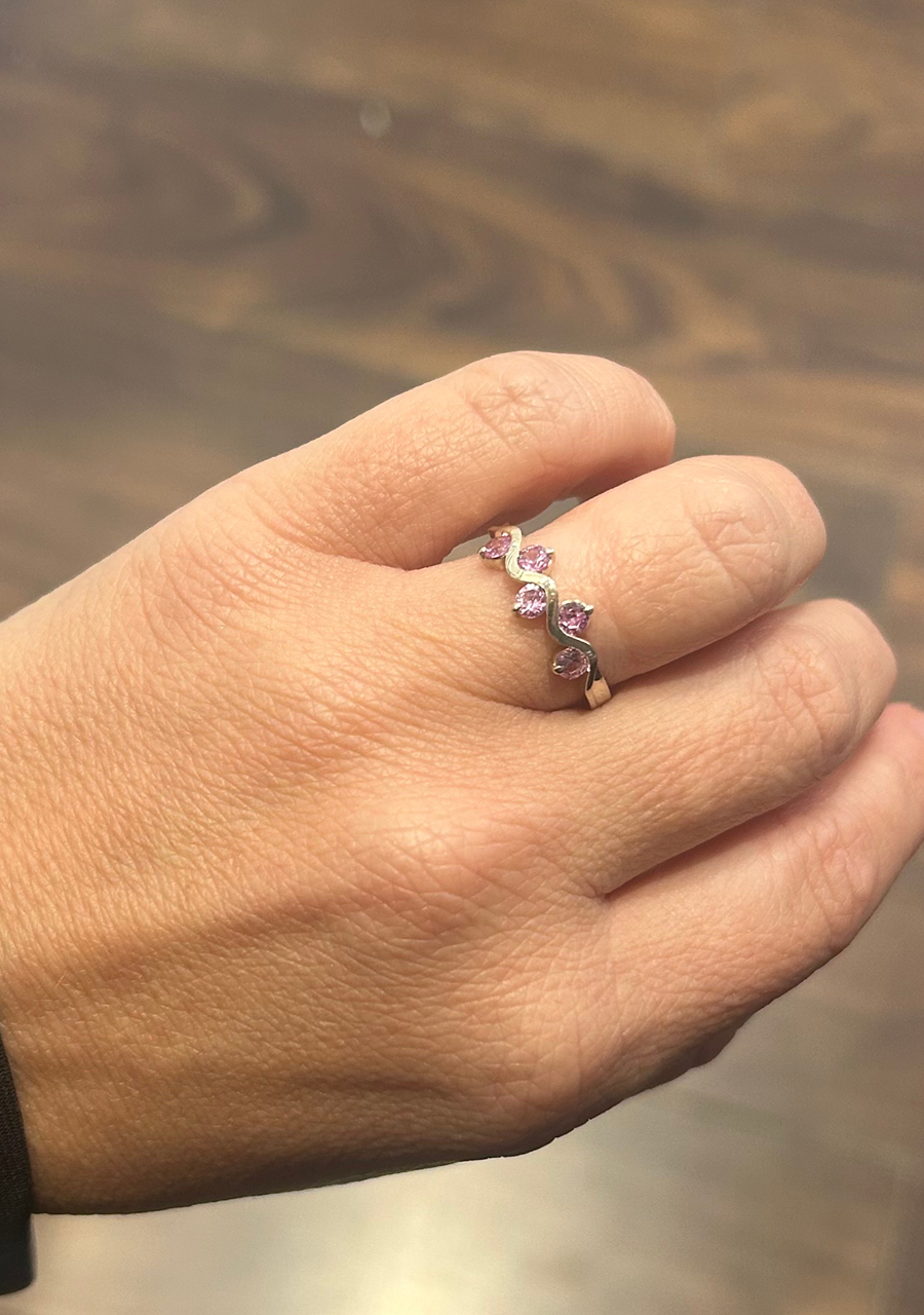Sterling Silver Pink Five Stone Twist CZ Ring