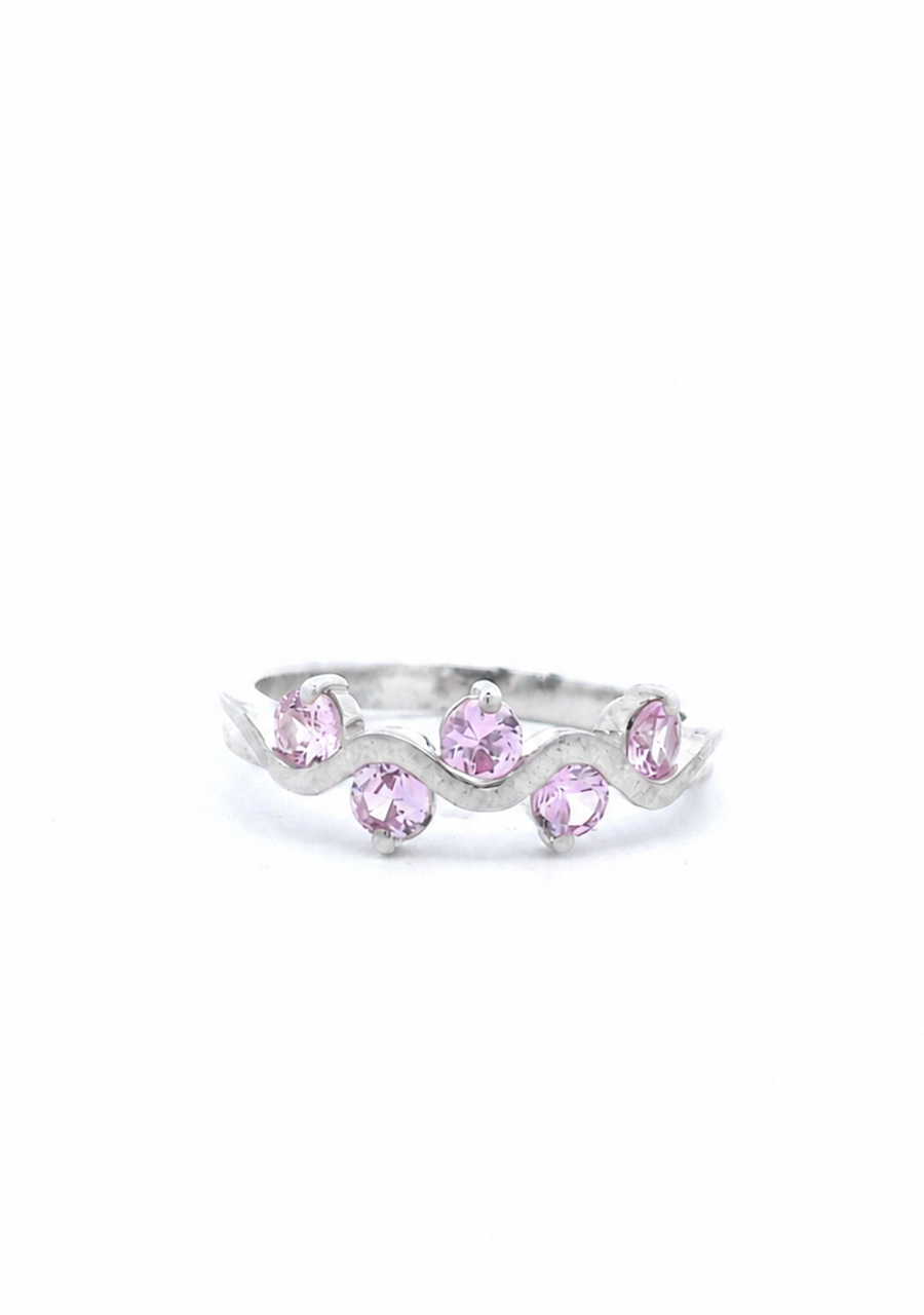 Sterling Silver Pink Five Stone Twist CZ Ring