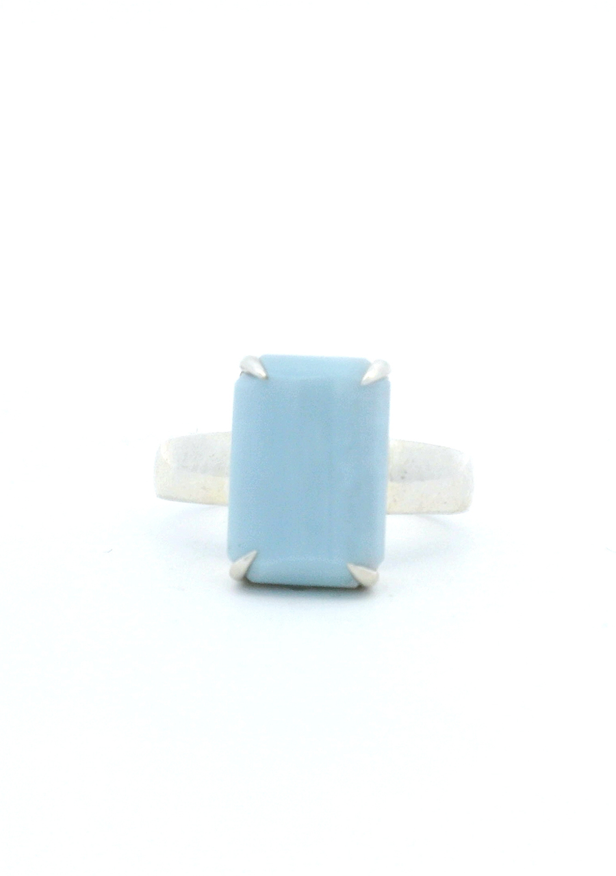 Sterling Silver Rectangular Blue Opal Ring