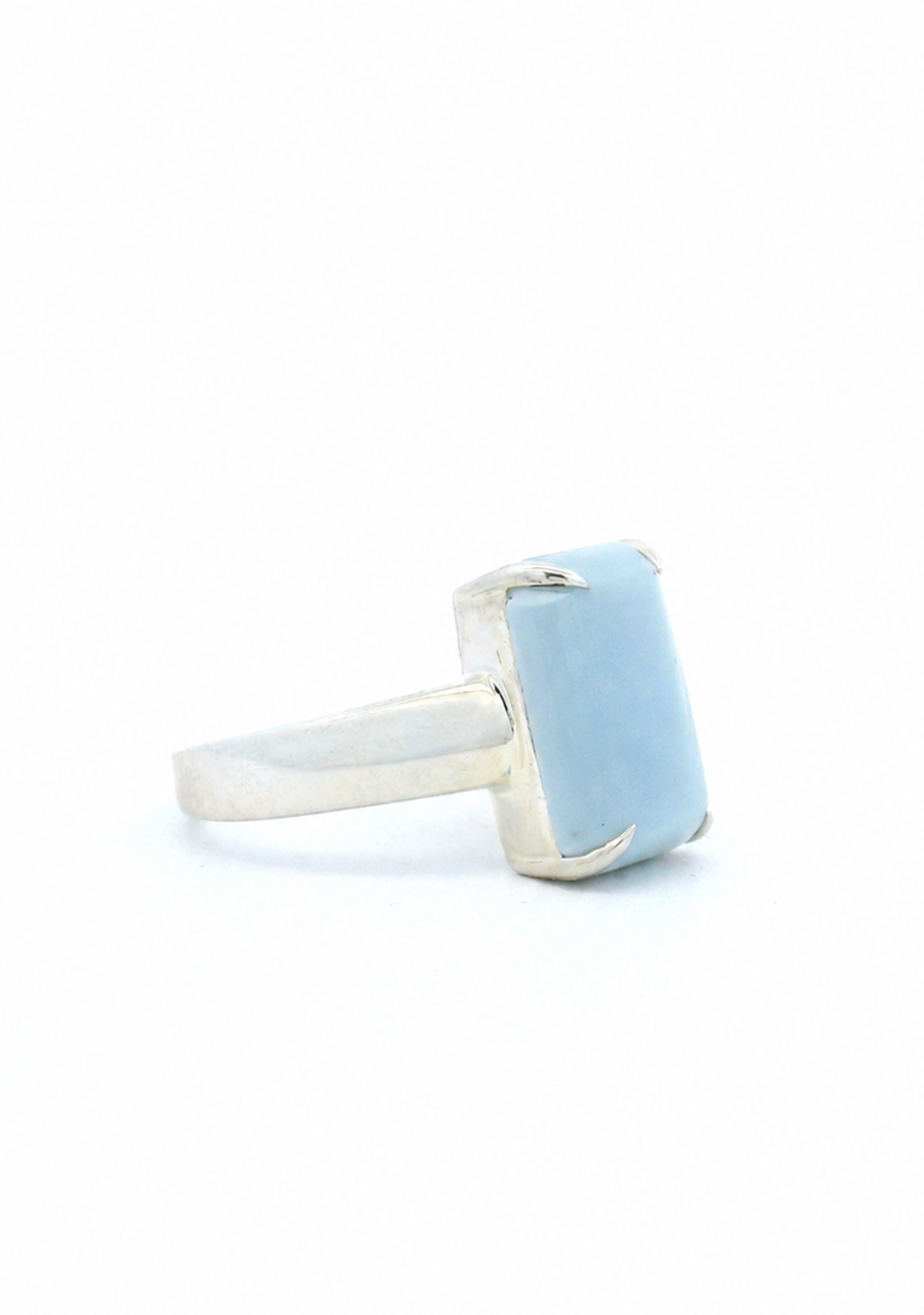 Sterling Silver Rectangular Blue Opal Ring