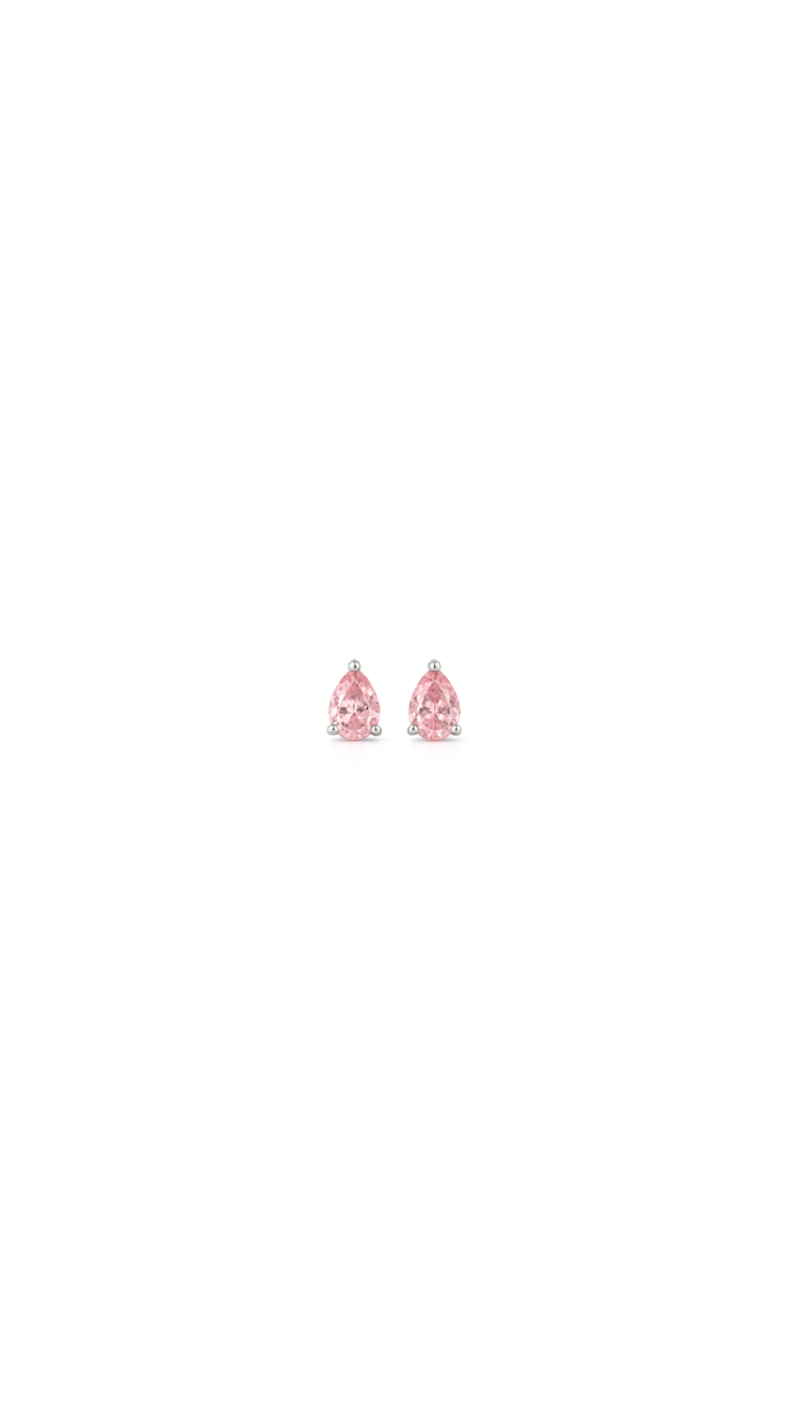 Sterling Silver Pear Pink CZ Stud Earrings