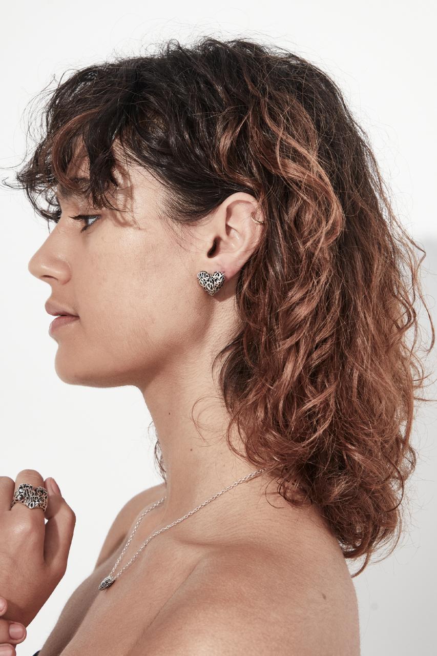 Stolen Girlfriends Club Sterling Silver Death Metal Hearts Earrings