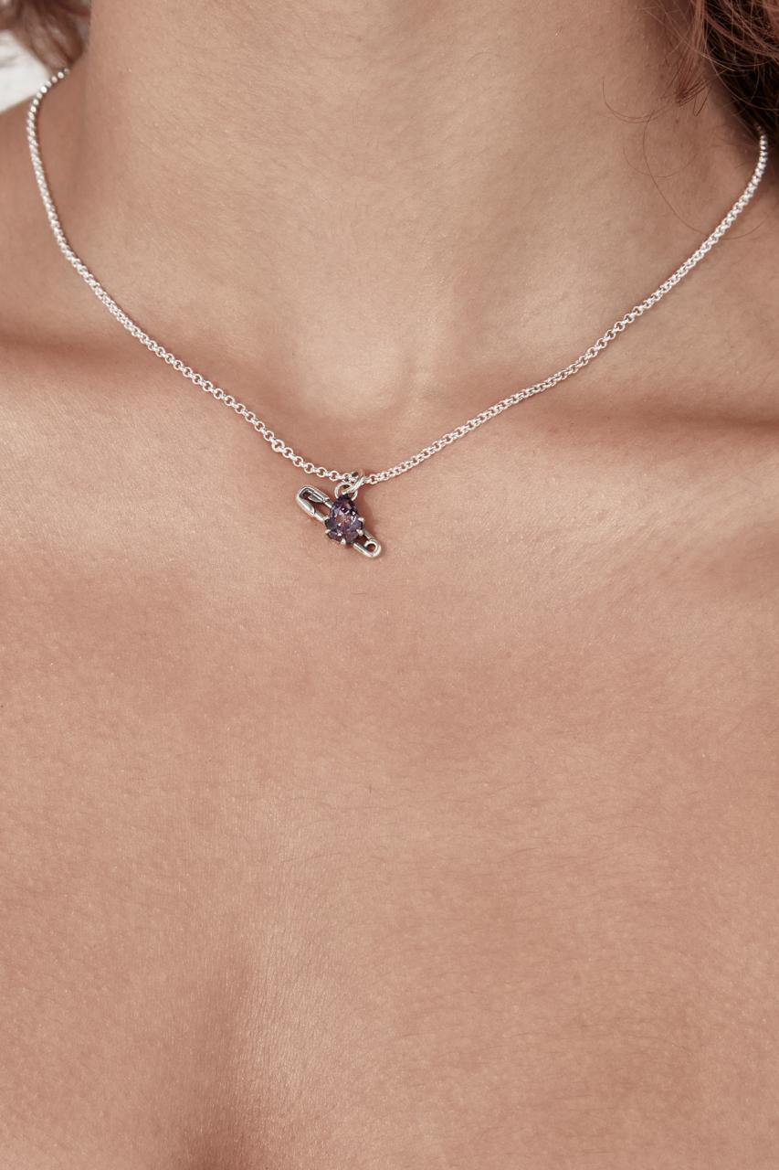 Stolen Girlfriends Club Sterling Silver Purity Pin Necklace with Pink Amethyst