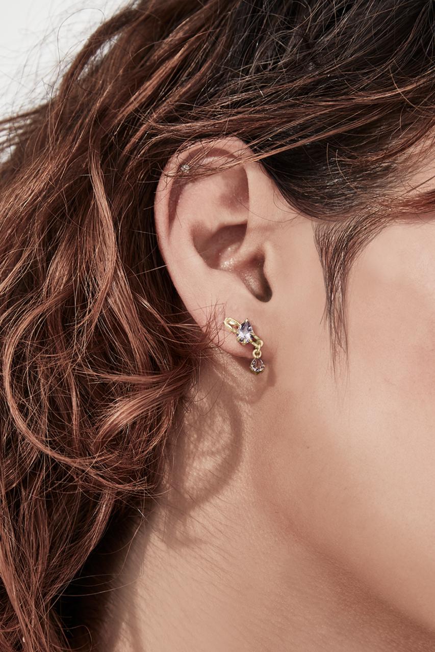 Stolen Girlfriends Club 18ct Gold Plated Purity Pin Stud Earrings with Pink Amethyst