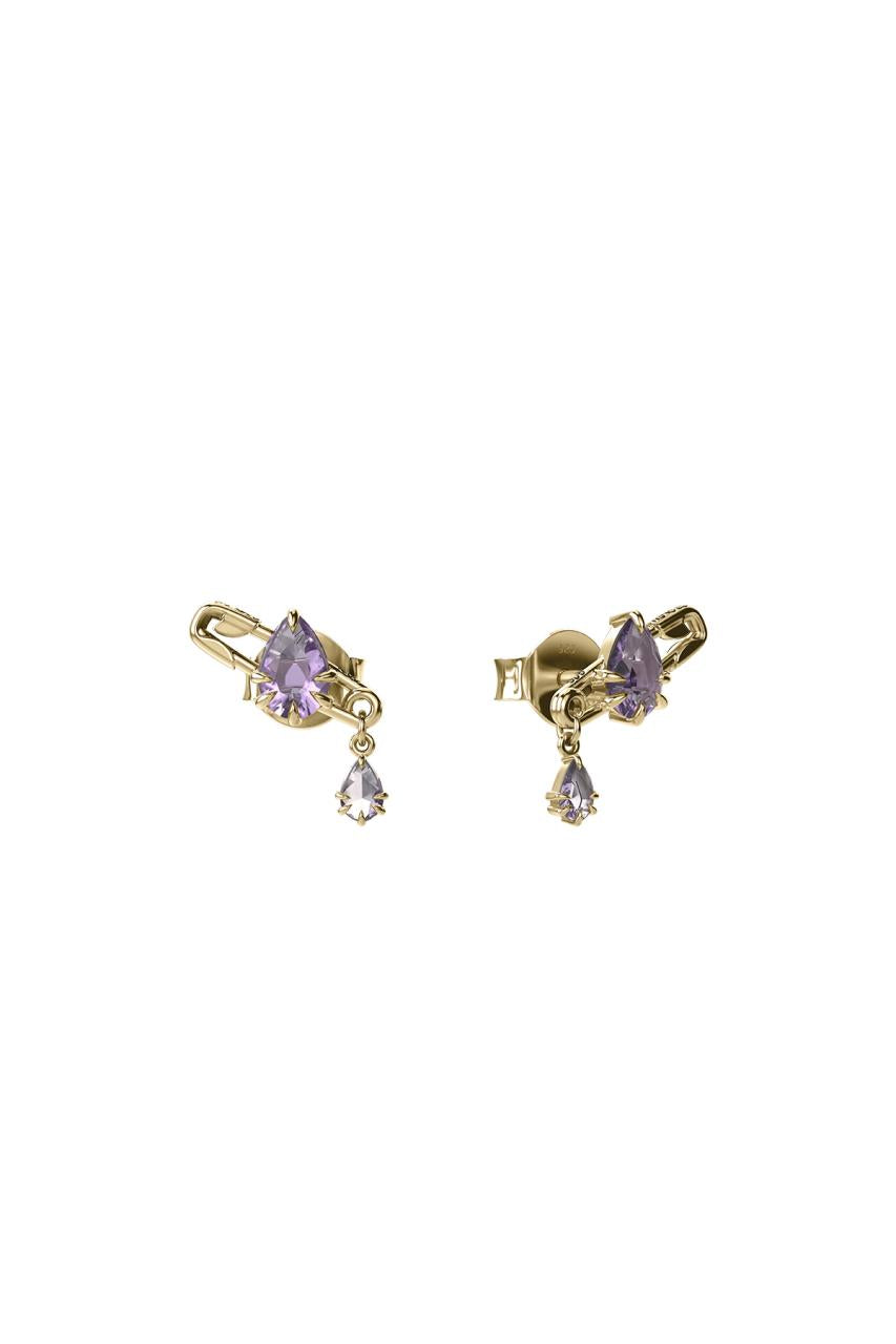 Stolen Girlfriends Club 18ct Gold Plated Purity Pin Stud Earrings with Pink Amethyst