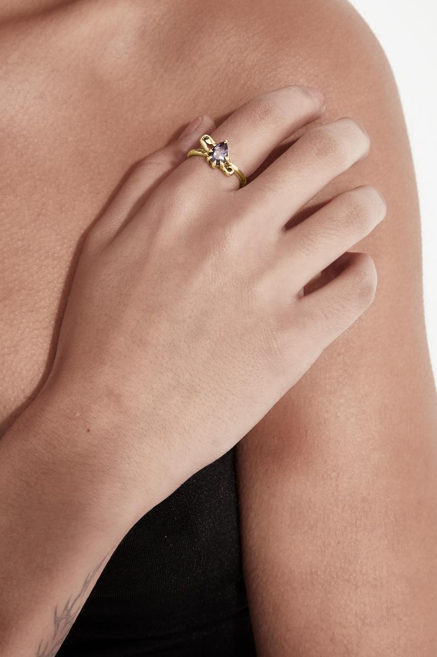 Stolen Girlfriends Club 18ct Gold Plated Purity Pin Ring with Pink Amethyst