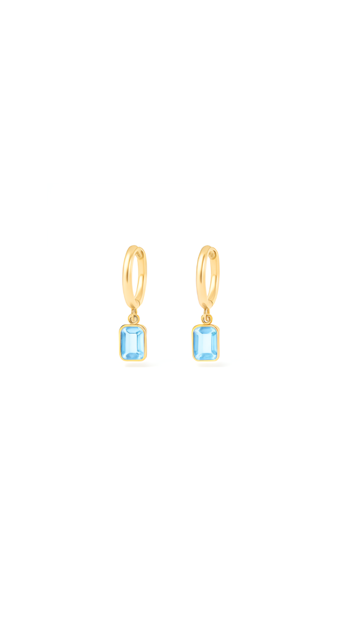 9ct Yellow Gold Blue Topaz Drop Huggie Earrings