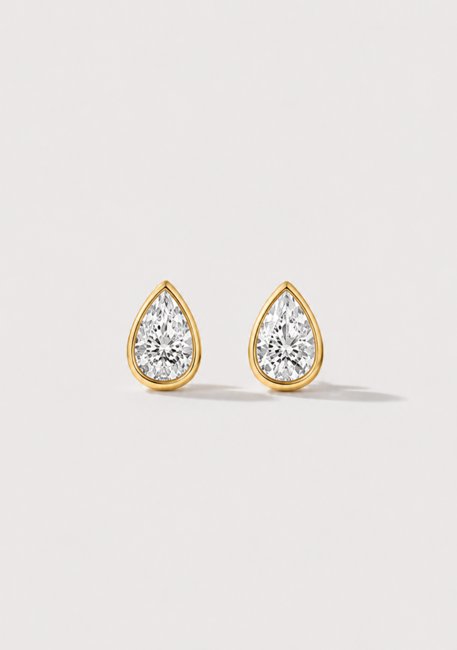 9ct Yellow Gold Bezel 0.50ct Pear Cut Laboratory Grown Diamond Stud Earrings