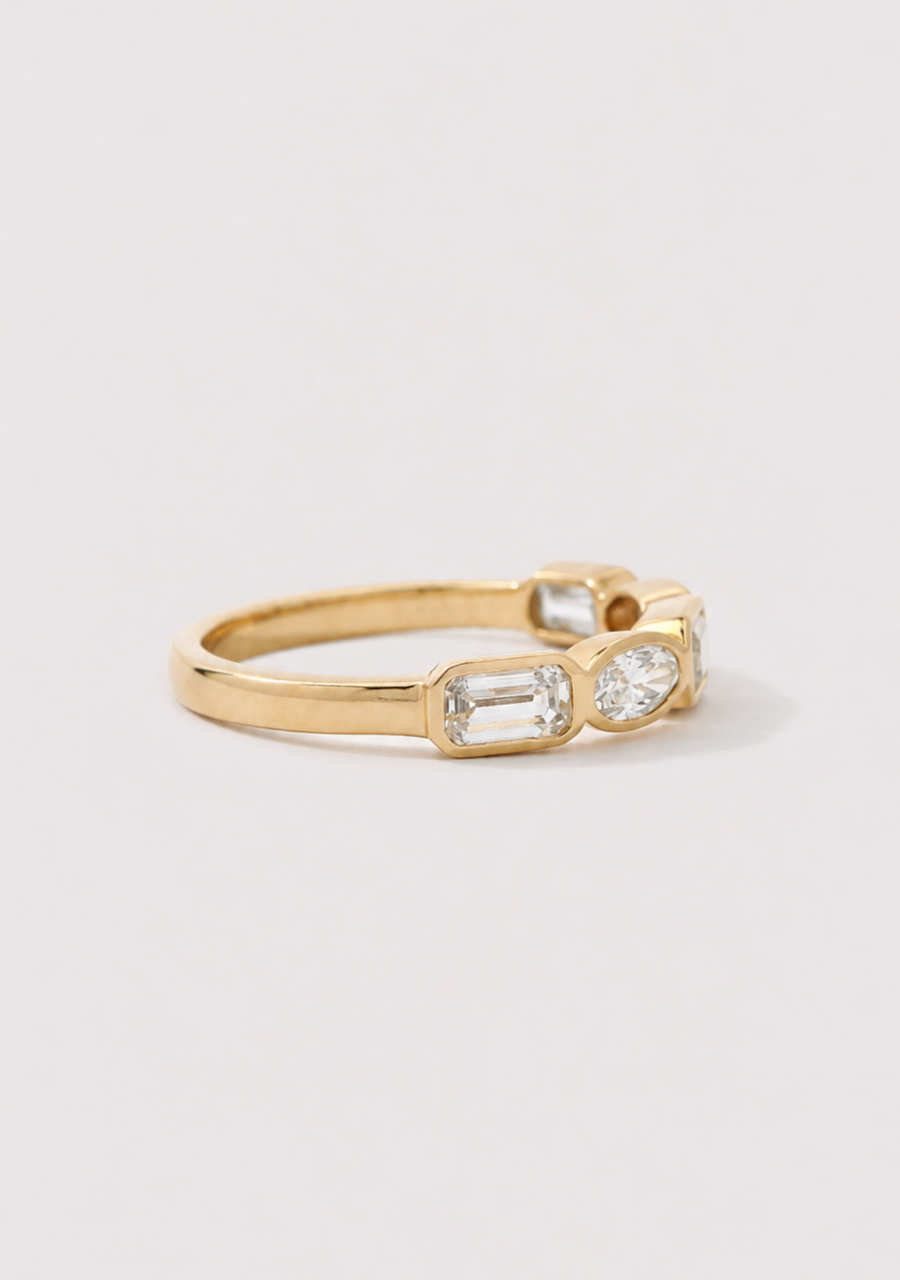 9ct Yellow Gold Oval Cut & Emerald Cut Laboratory Grown Diamond Bezel Set Ring