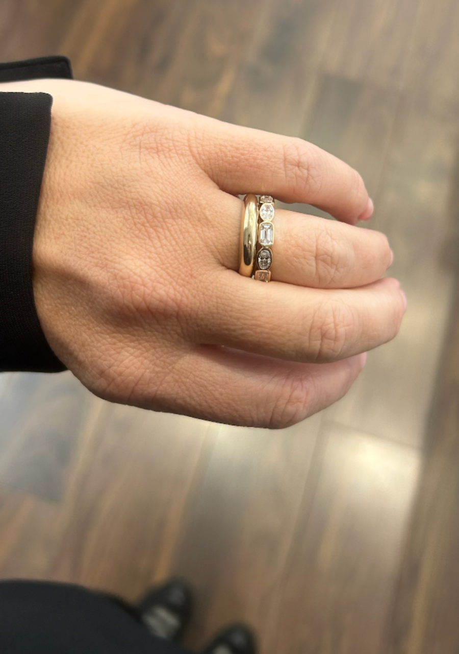 9ct Yellow Gold Oval Cut & Emerald Cut Laboratory Grown Diamond Bezel Set Ring