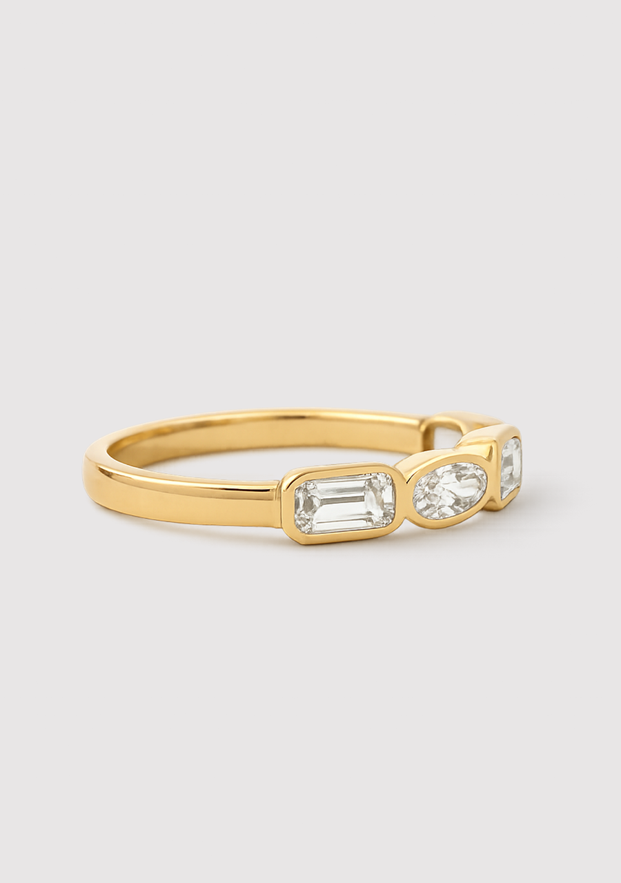 9ct Yellow Gold Oval Cut & Emerald Cut Laboratory Grown Diamond Bezel Set Ring