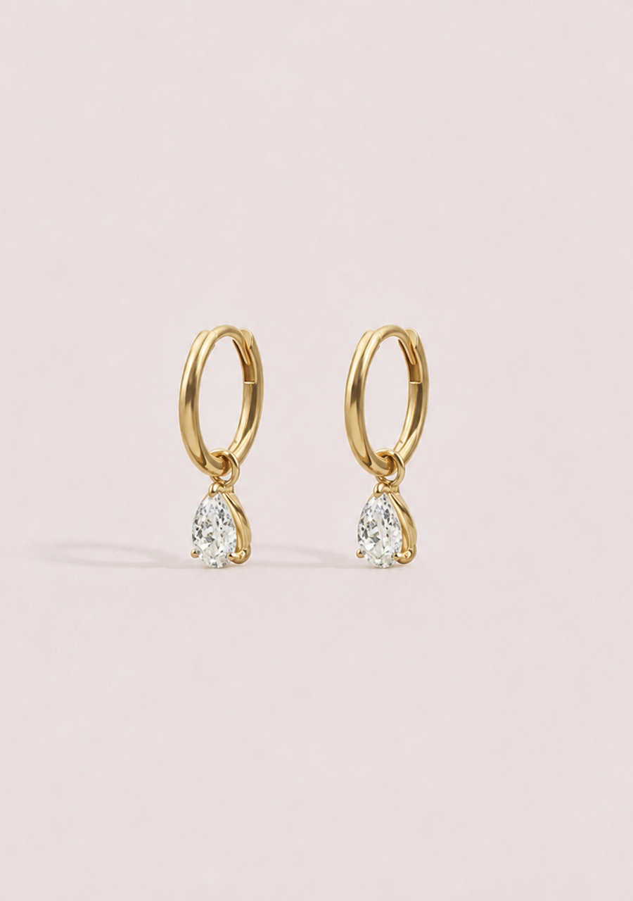 9ct Yellow Gold 1ct Pear Cut Laboratory Grown 12mm Huggie Earrings