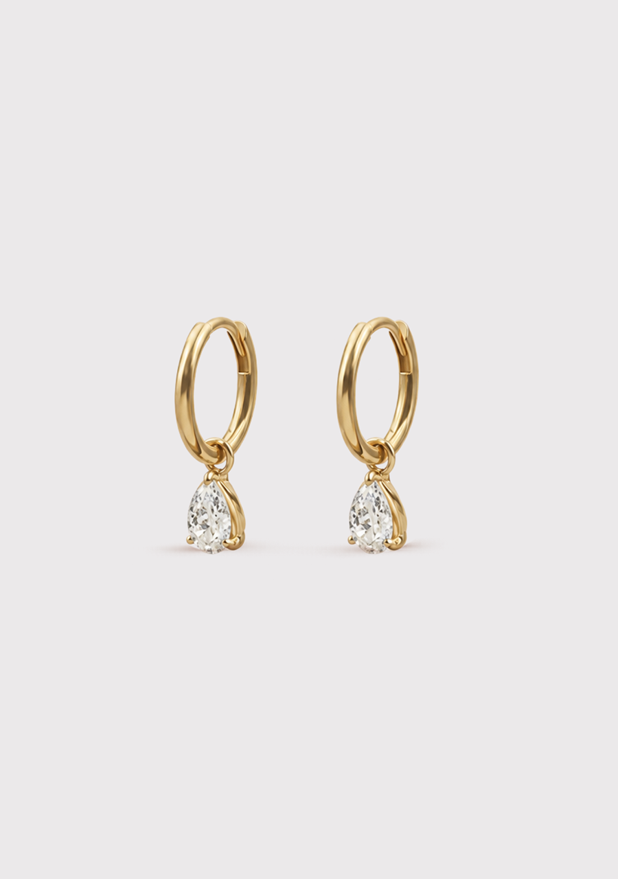9ct Yellow Gold 1ct Pear Cut Laboratory Grown 12mm Huggie Earrings