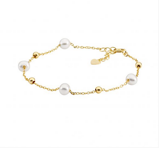 Ellani Gold Plated Freshwater Pearl & Ball Bracelet