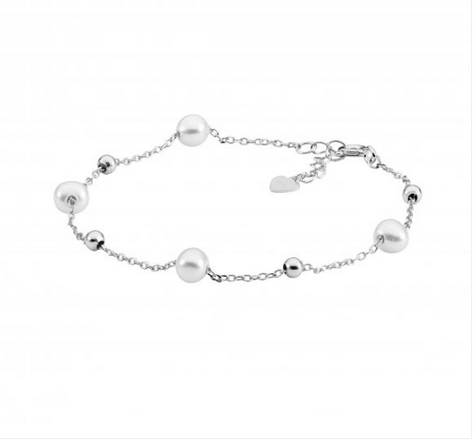 Ellani Sterling Silver Freshwater Pearl & Ball Bracelet
