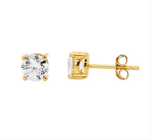Ellani Gold Plated 5mm Round CZ Claw Set Stud Earrings