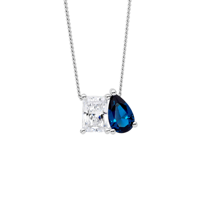 Ellani Sterling Silver Blue & White CZ Pendant