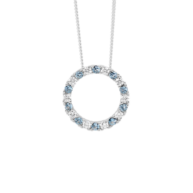 Ellani Sterling Silver Spinel & CZ 16mm Open Circle Pendant