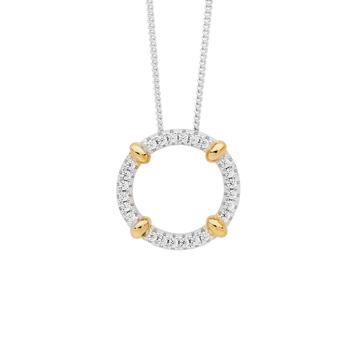 Ellani Sterling Silver & Gold Plated 16mm CZ Circle Pendant