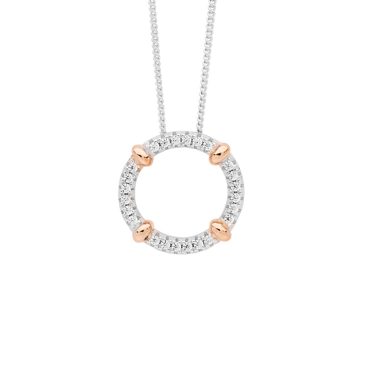 Ellani Sterling Silver & Rose Gold Plated 16mm CZ Circle Pendant