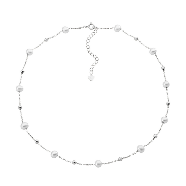 Ellani Sterling Silver Freshwater & Ball Necklace