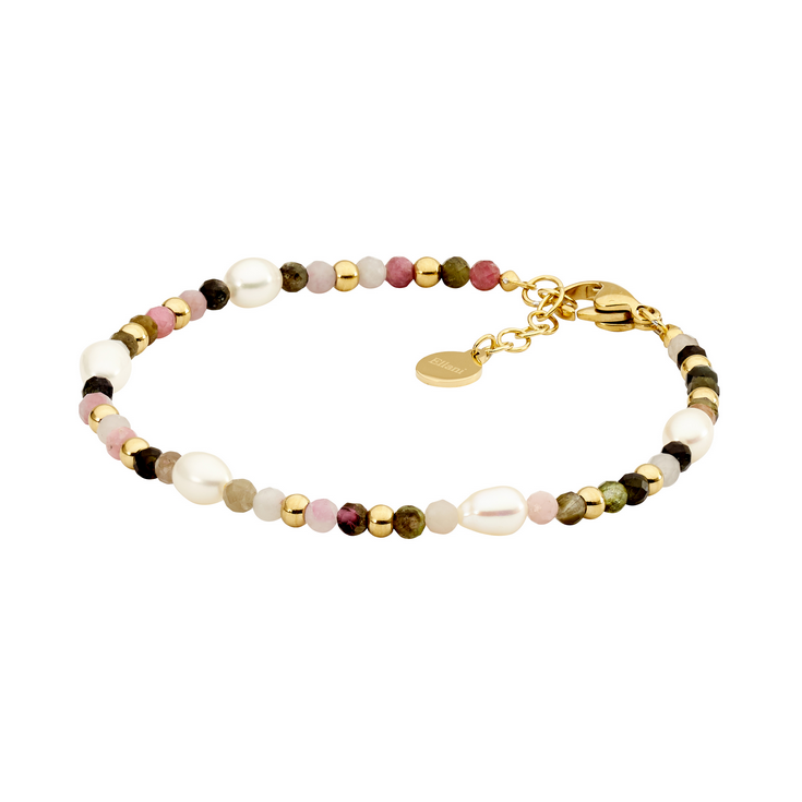 Ellani Stainless Steel Gold Plated Tourmaline & Freshwater Pearl Bracelet