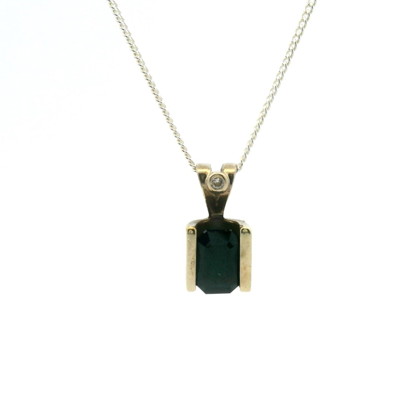 Estate 9ct Yellow Gold Sapphire & Diamond Pendant