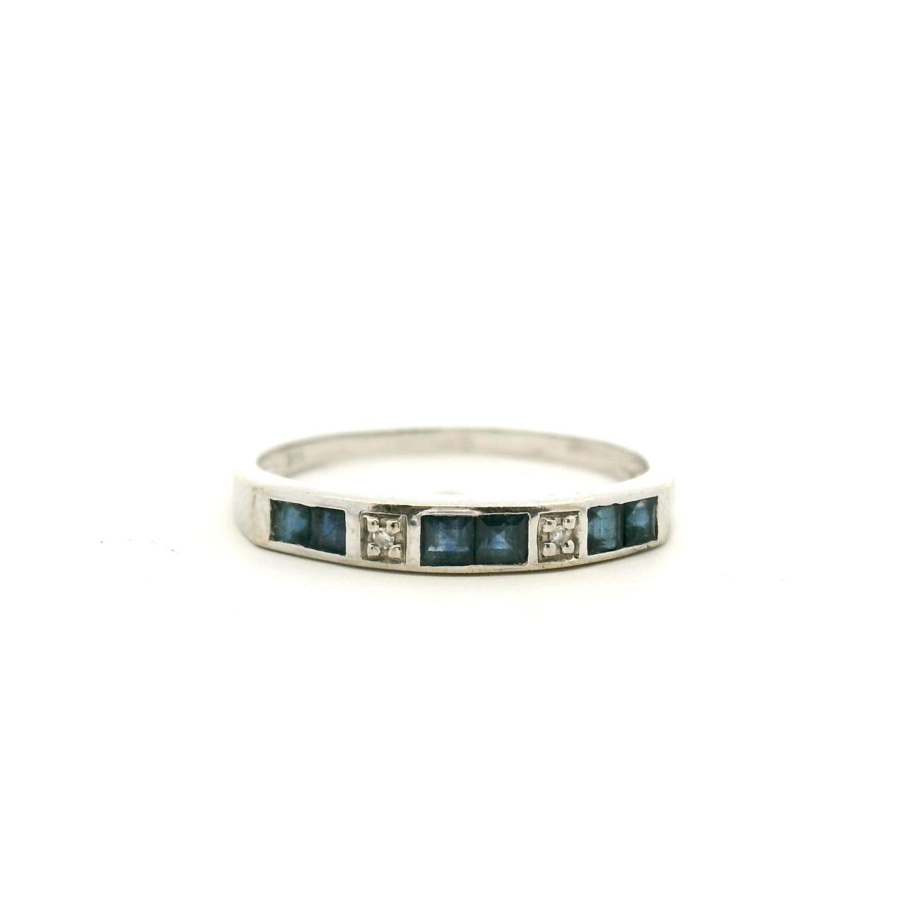 Estate 9ct White Gold Sapphire & Diamond Ring