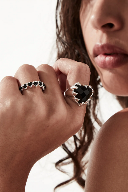 Stolen Girlfriends Club Sterling Silver Love Claw Eternity Ring with Onyx