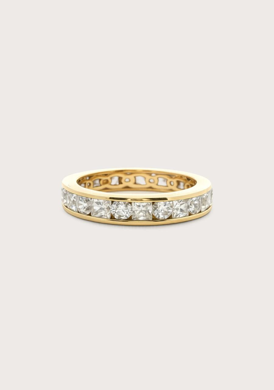 Estate 14ct Yellow Gold Cubic Zirconia Princess and Round Cut Eternity Ring