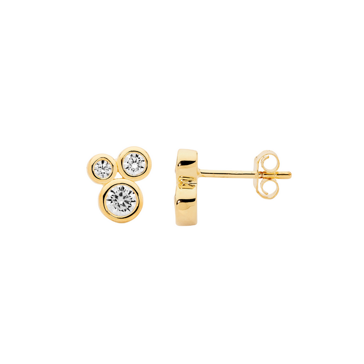 Ellani Gold Plated Bezel Set CZ Cluster Stud Earrings