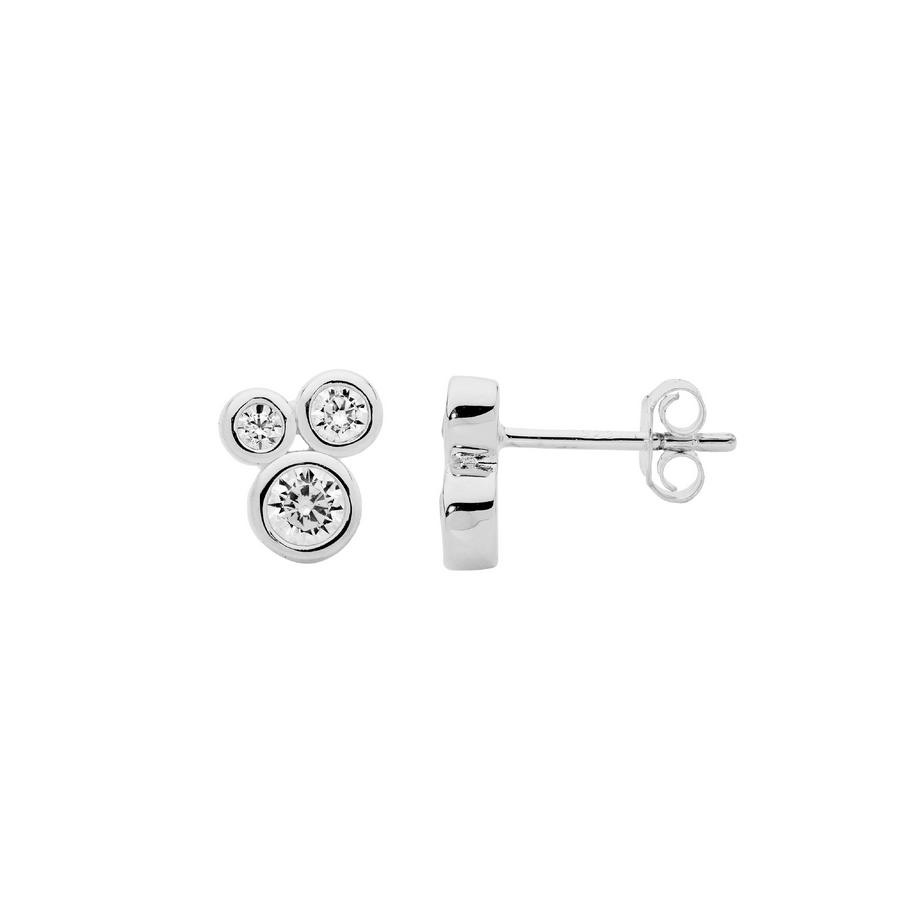 Ellani Sterling Silver Bezel Set CZ Cluster Stud Earrings