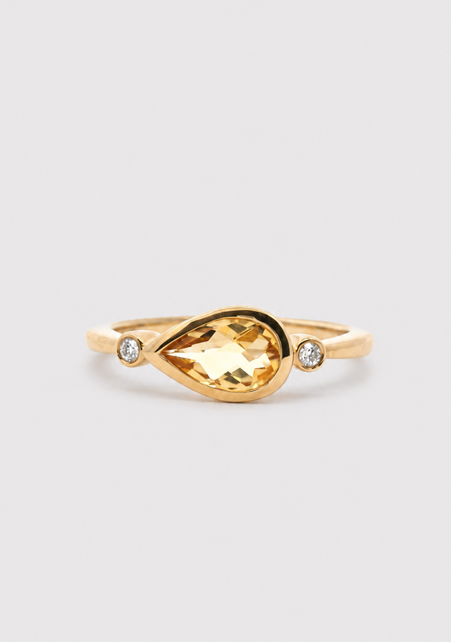 Citrine & Diamond Bezel Set East/West Ring