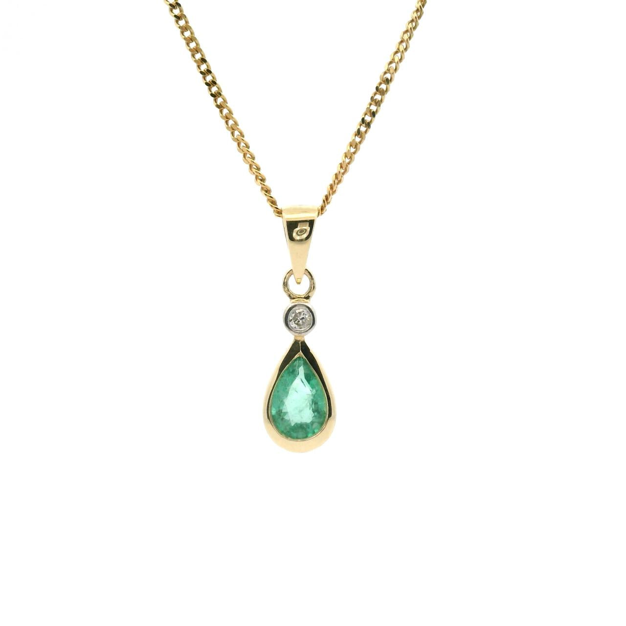 Emerald & Diamond 9ct Yellow Gold Pear Drop Pendant