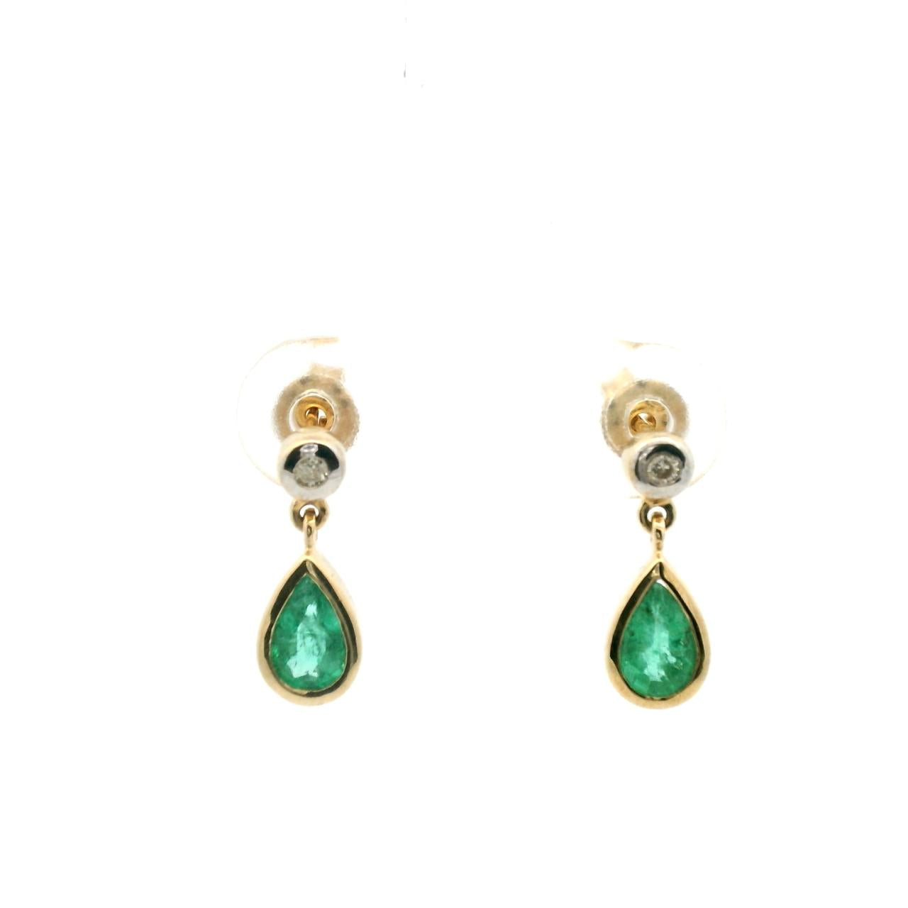 Emerald & Diamond 9ct Yellow Gold Pear Drop Earrings