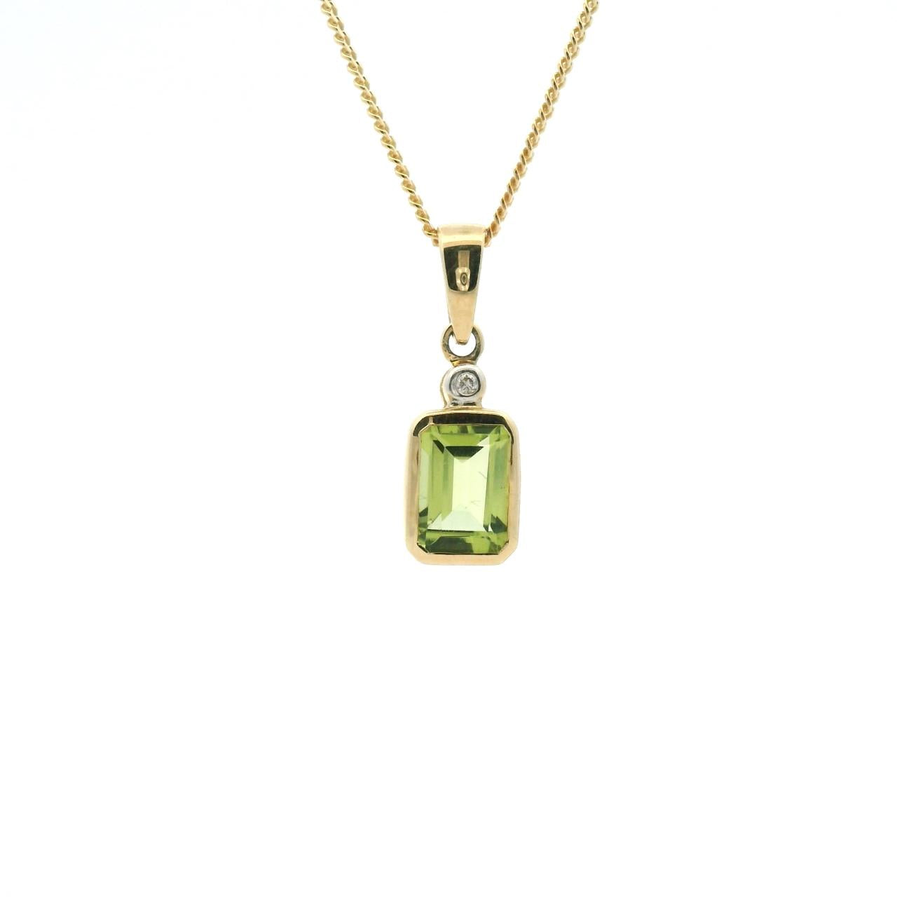 Peridot & Diamond 9ct Yellow Gold Bezel Set Pendant