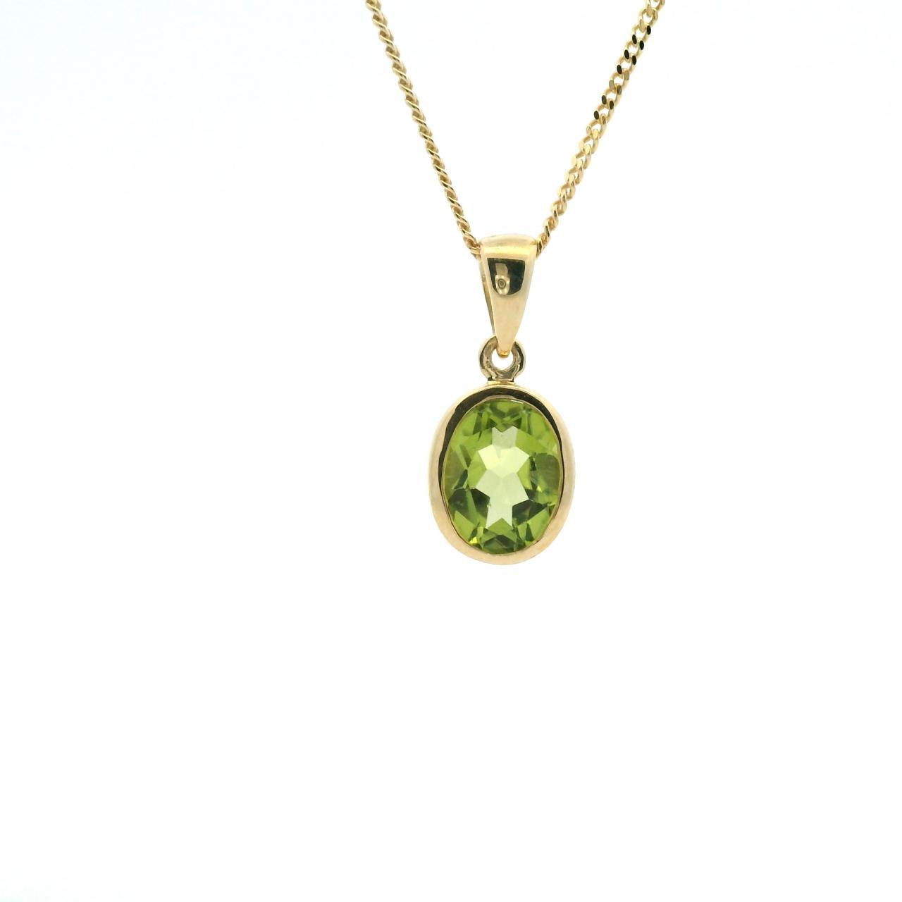 Peridot 9ct Yellow Gold Oval Bezel Set Pendant