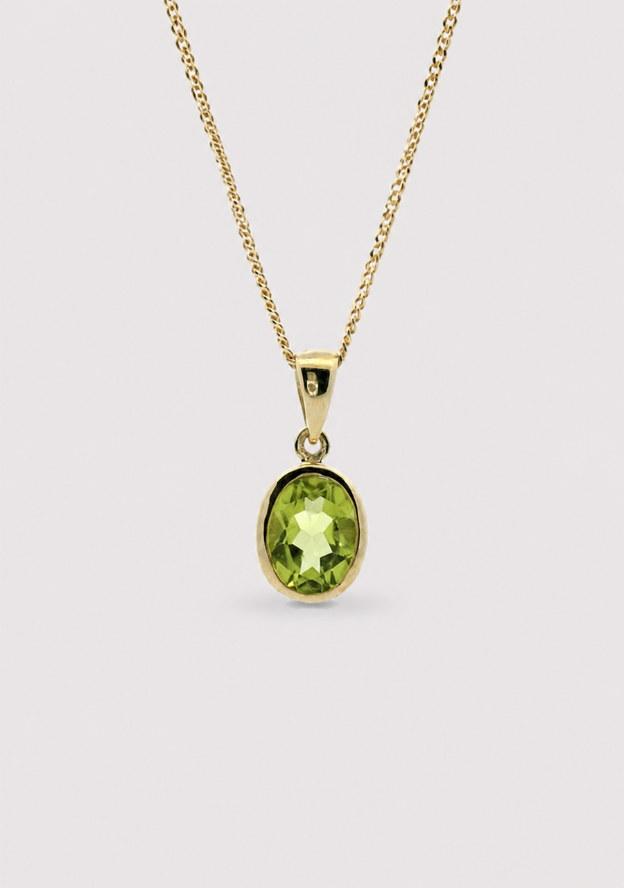 Peridot 9ct Yellow Gold Oval Bezel Set Pendant