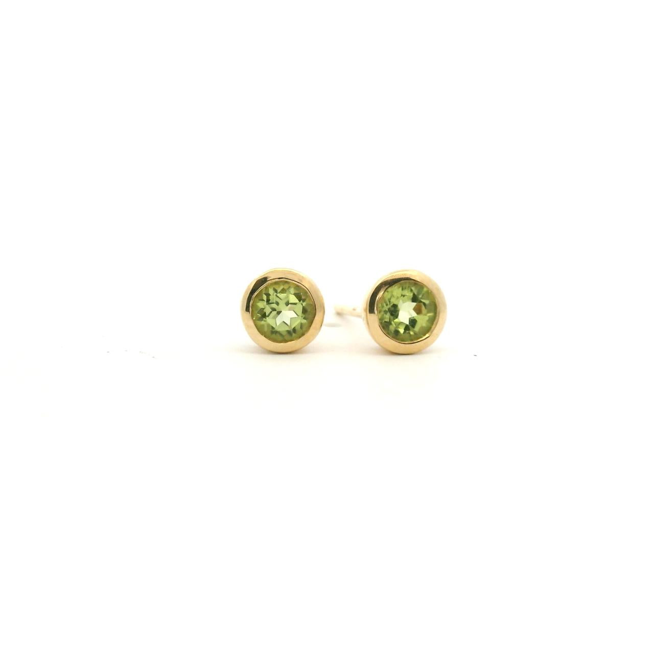Peridot 9ct Yellow Gold Round Bezel Set Stud Earrings