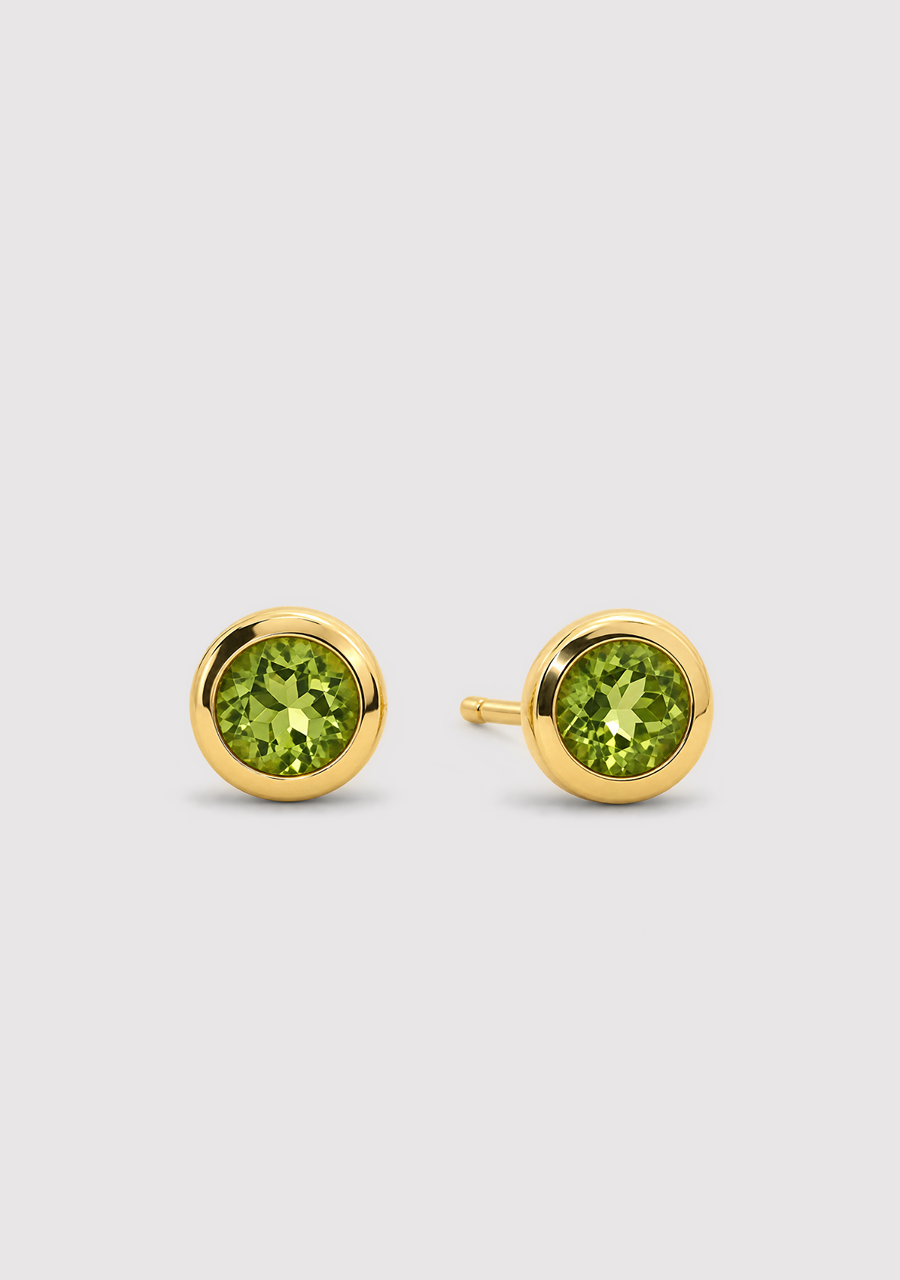 Peridot 9ct Yellow Gold Round Bezel Set Stud Earrings