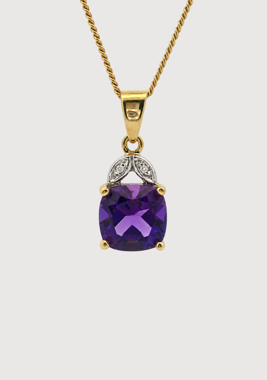 Amethyst & Diamond 9ct Yellow Gold Pendant
