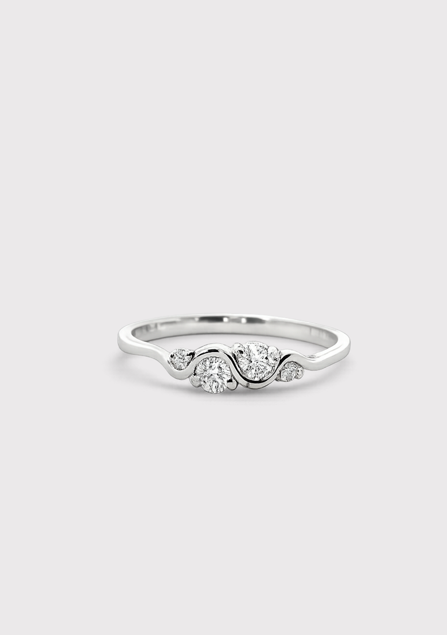9ct White Gold Wave Diamond Ring