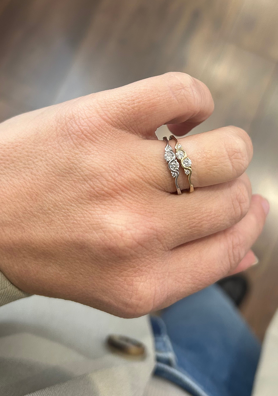 9ct White Gold Wave Diamond Ring