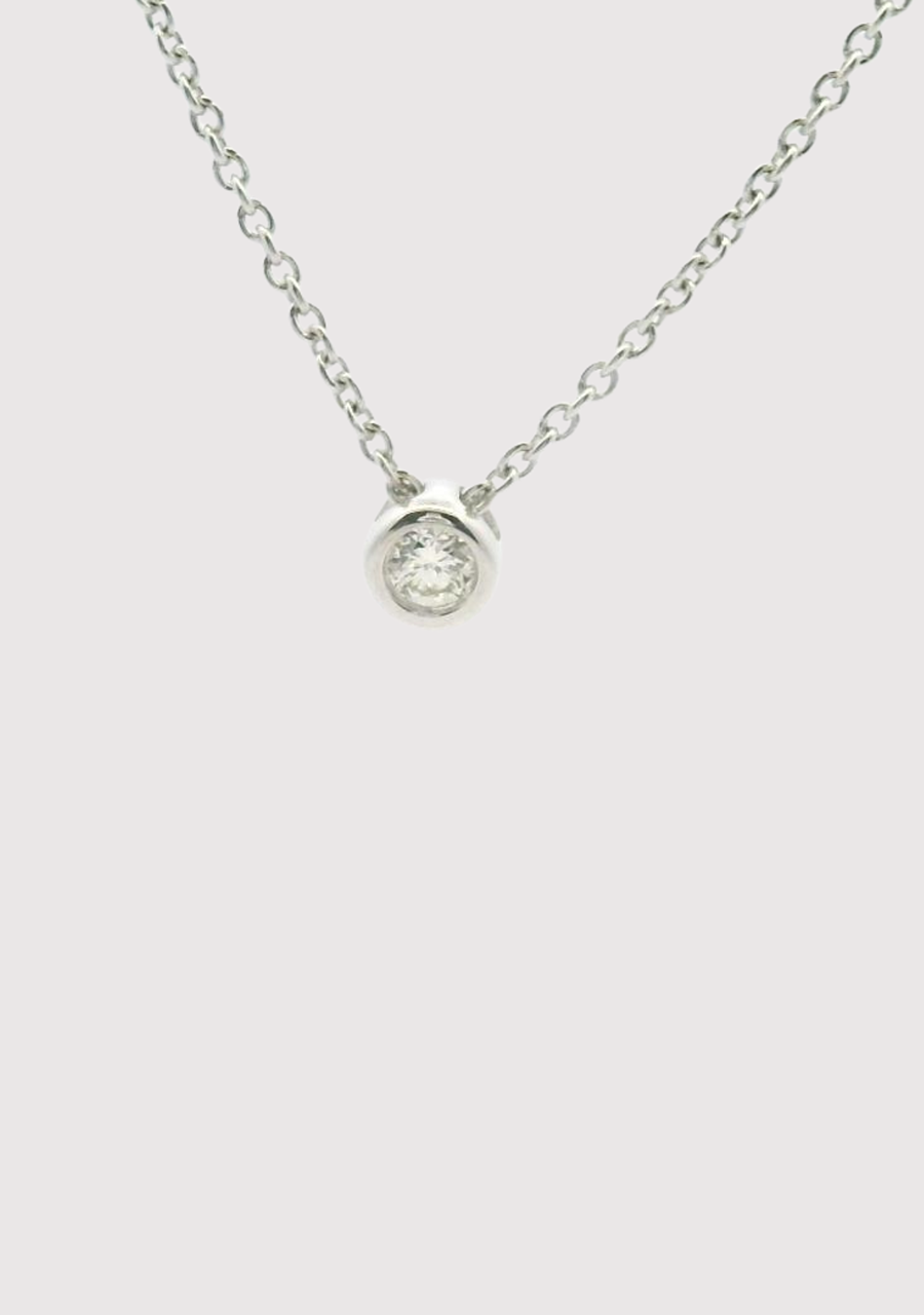 9ct White Gold 0.07ct Diamond Bezel Set Slider Pendant and Chain