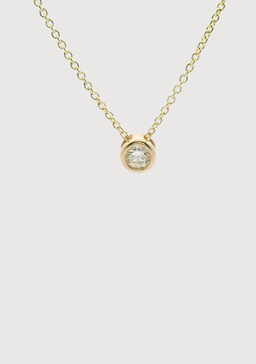 9k Yellow Gold Diamond 0.10ct Bezel Set Slider Pendant and Chain