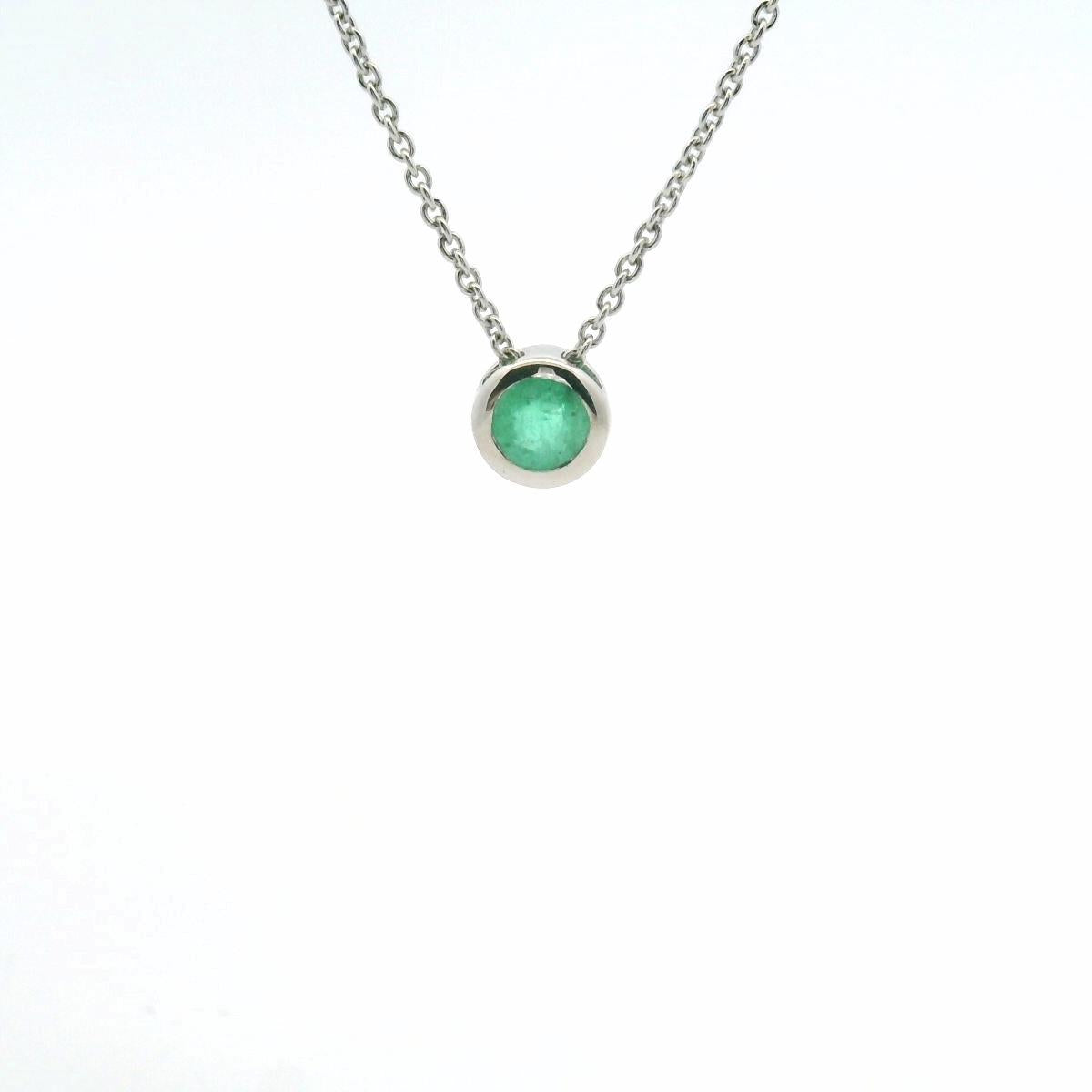 9k White Gold Emerald 0.23ct Bezel Set Slider Pendant and Chain