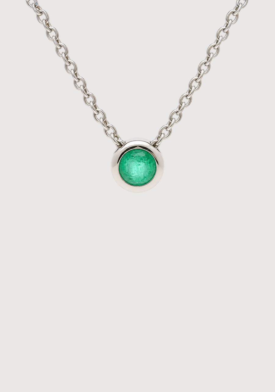 9k White Gold Emerald 0.23ct Bezel Set Slider Pendant and Chain