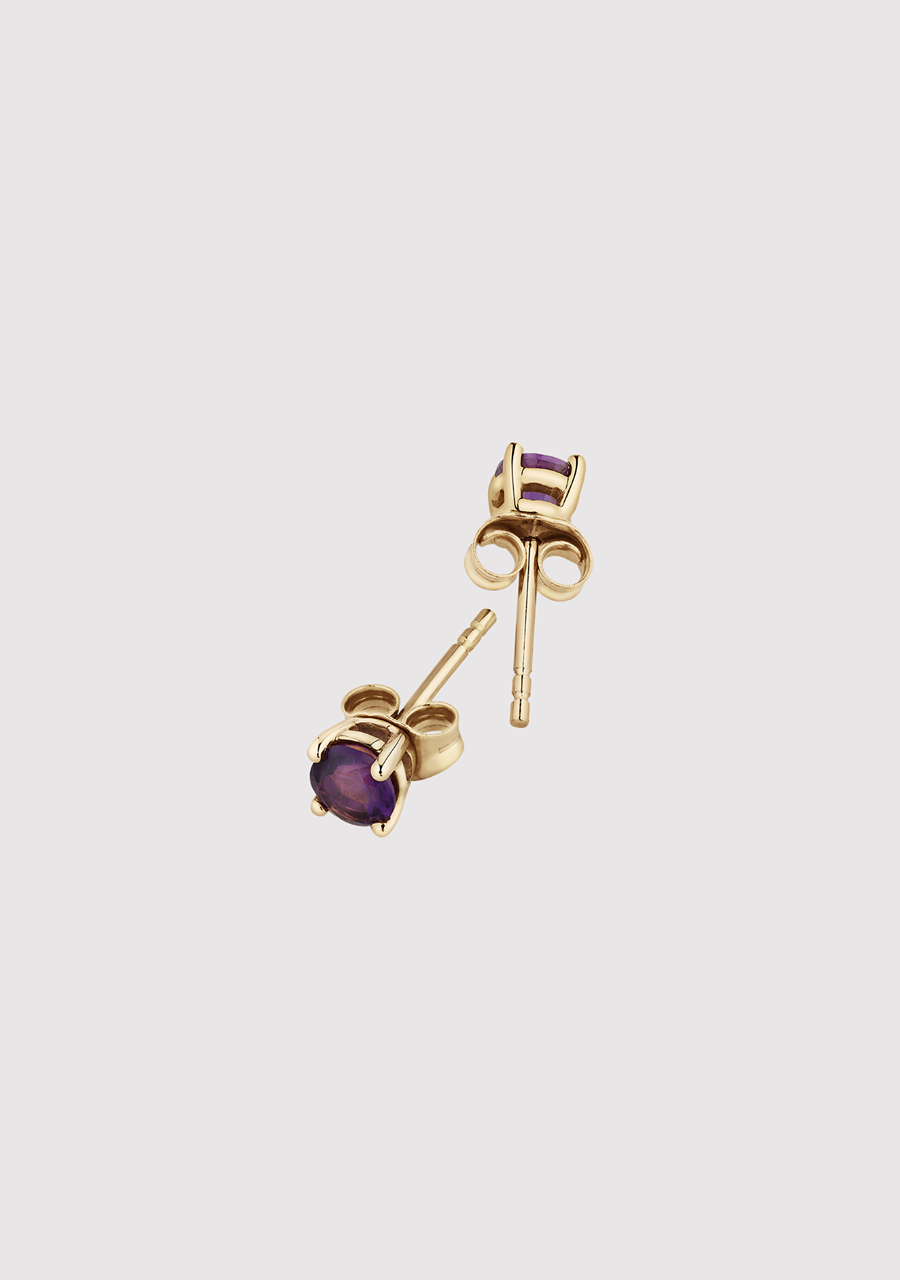 9ct Yellow Gold Amethyst Birthstone Stud Earrings