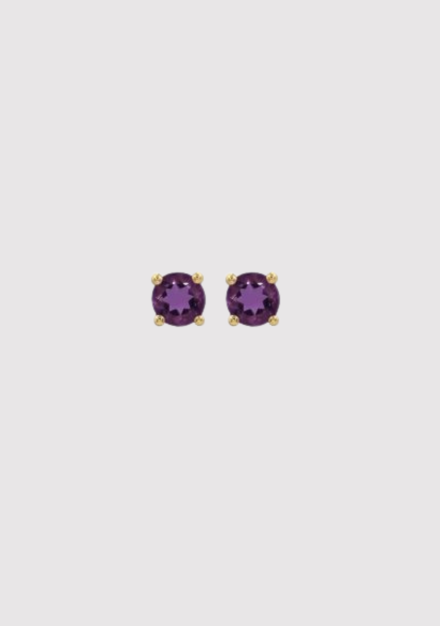 9ct Yellow Gold Amethyst Birthstone Stud Earrings
